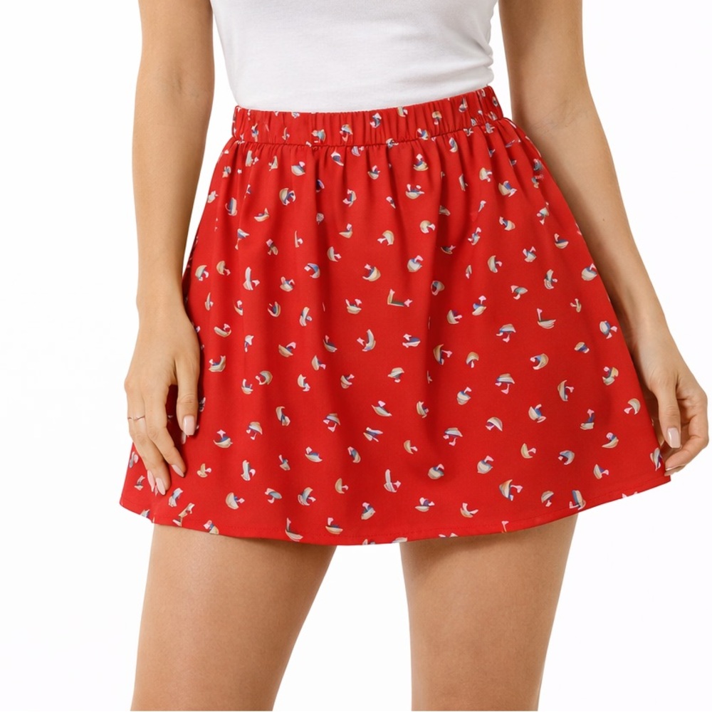 Buttons Red Sailboat‎ Print Skirt Size M